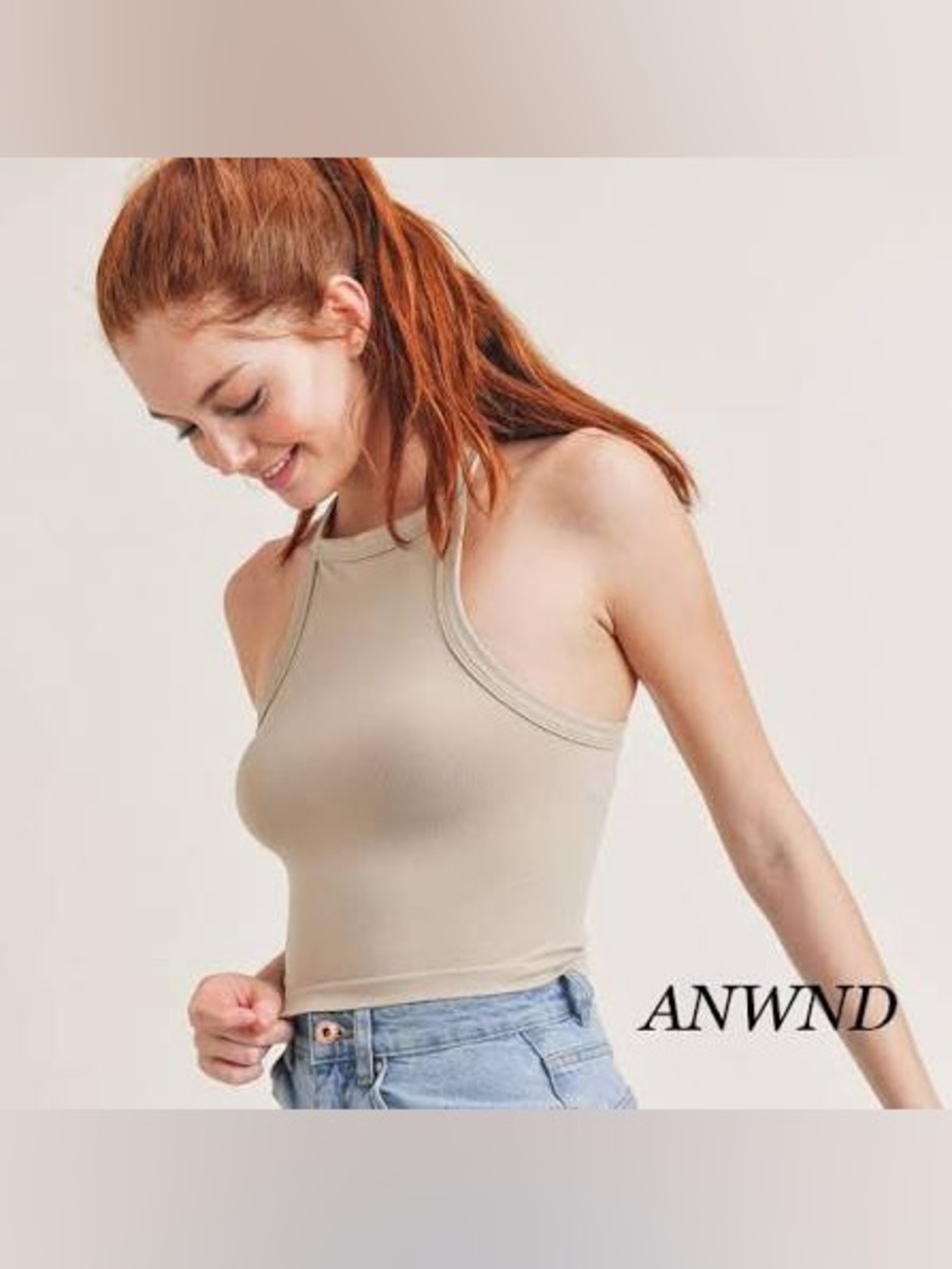 ANWND silver Ribbed Halter Crop Top - Women